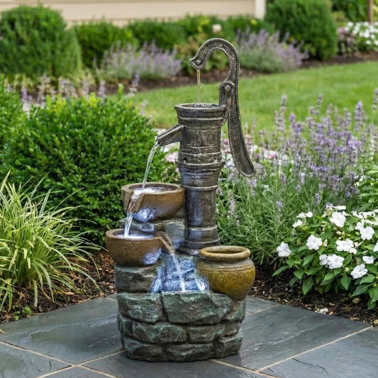 32" H Large Outdoor Fountains with Vintage Pump Ideal for Patio Yards Outdoor Gardens and Home Art Decor Crafted from Weather-Resistant Materials for Year-Round Use image 1