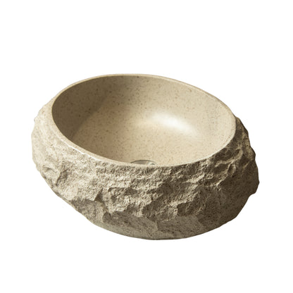 Luna 18'' Bathroom Sink, Irregular Oval Resin Vessel Basin with Stone Pattern, Artistic Style Sink, NO Faucet, Beige Color image 5