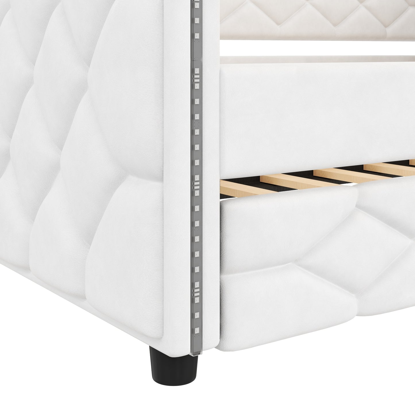 Full XL Size Upholstered Daybed with Trundle and LED, White image 12