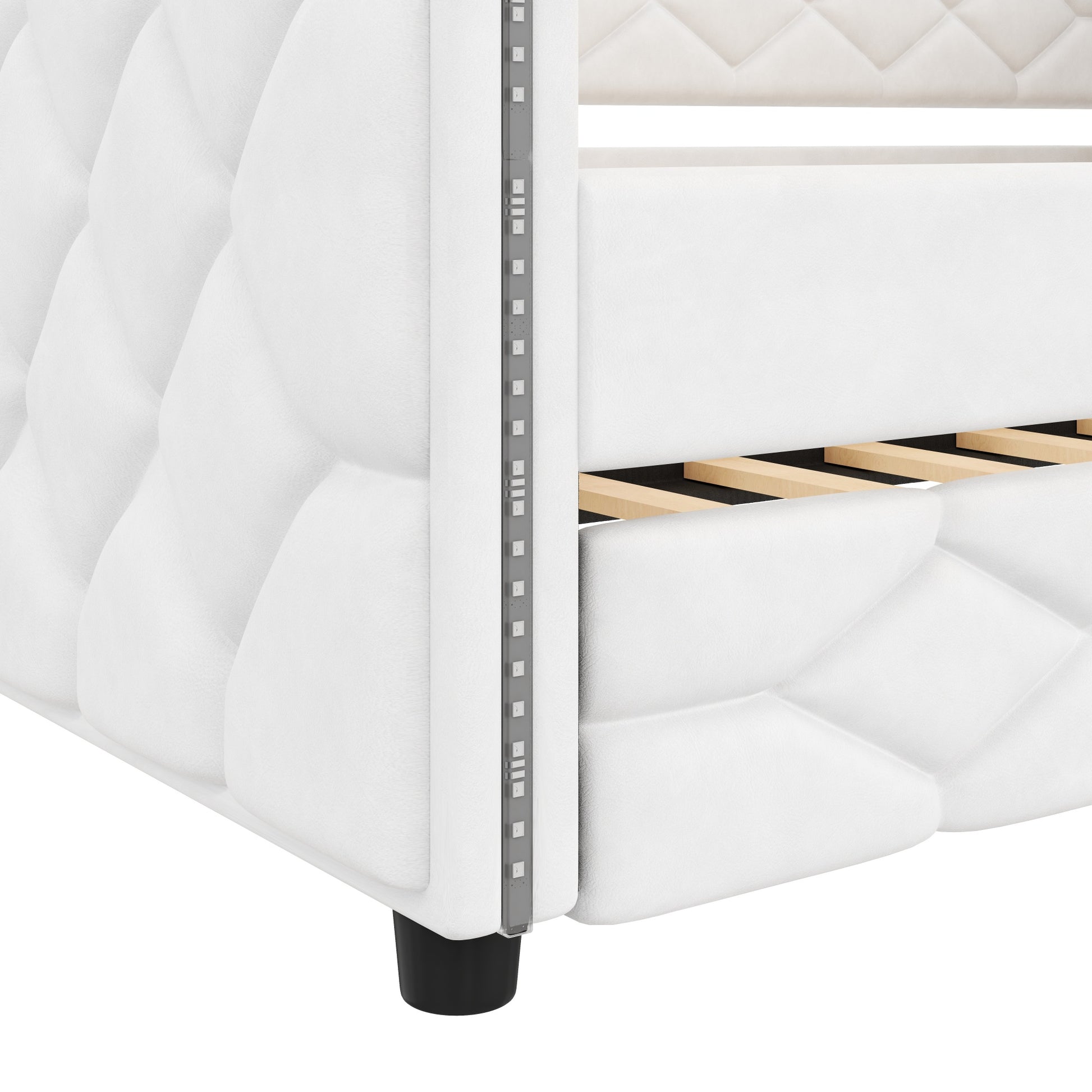 Full XL Size Upholstered Daybed with Trundle and LED, White image 12