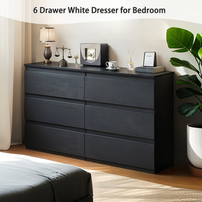 6 Drawer Black Dresser, Modern Bedroom Dresser with Spacious Countertop, Wood Storage Cabinet with Concealed Handles & 6 Deep Drawers for Bedroom, Living Room, Entryway, 15.7" D x 47.2" W x 30.9" H image 6