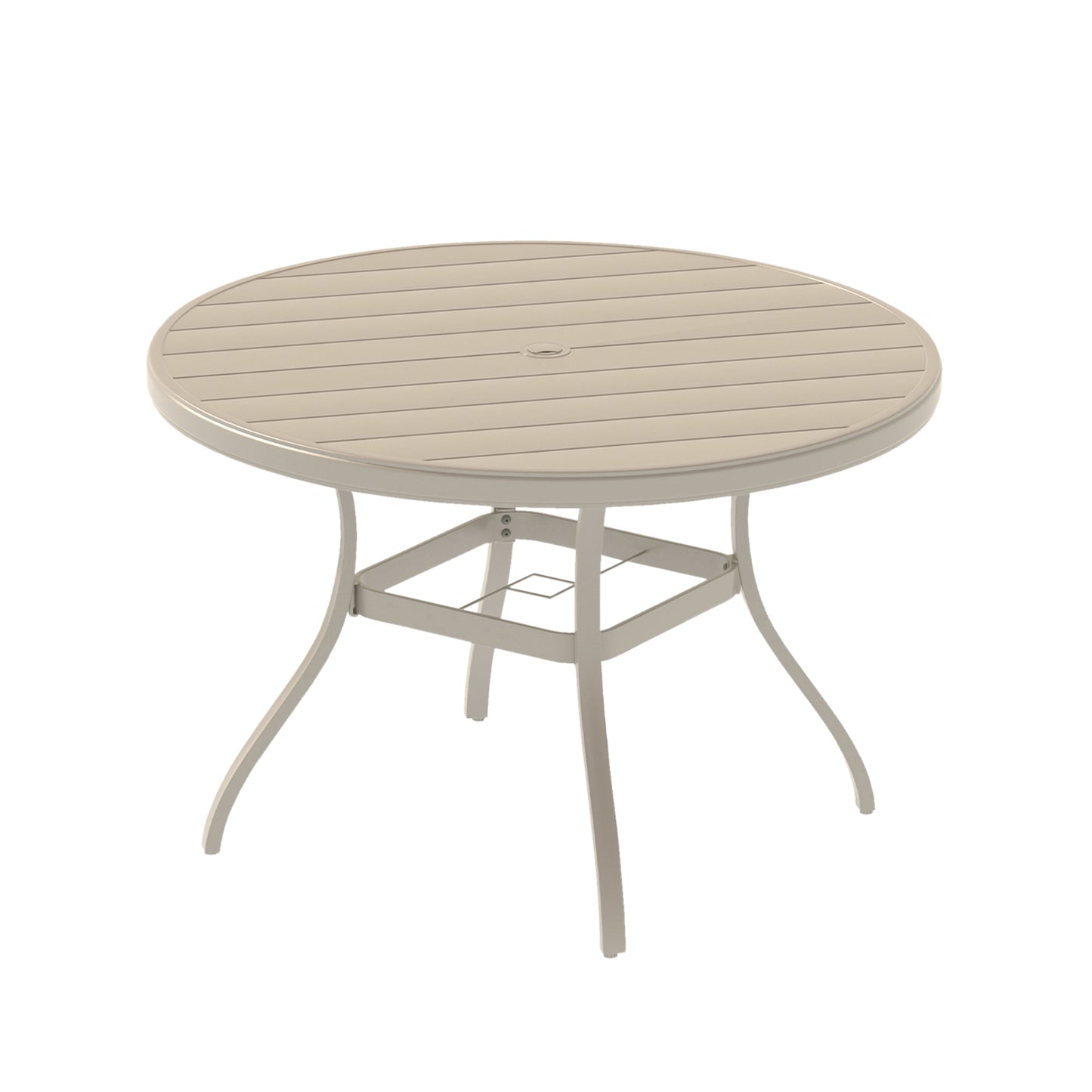 Outdoor Round Patio Dining Table for 6-7, All Weather Metal Dining Table with Umbrella Hole for Deck Lawn Garden Backyard, Sandstone Color image 1