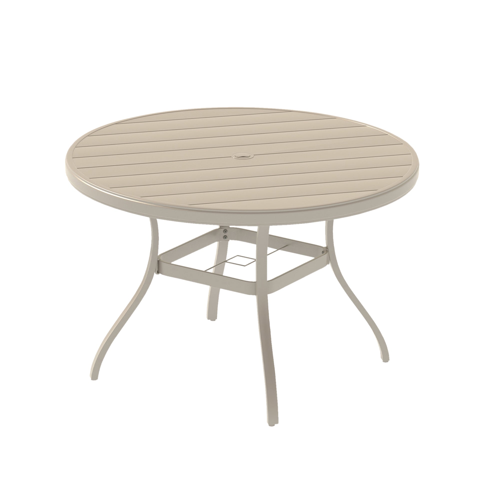 Outdoor Round Patio Dining Table for 6-7, All Weather Metal Dining Table with Umbrella Hole for Deck Lawn Garden Backyard, Sandstone Color image 1