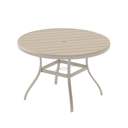 Outdoor Round Patio Dining Table for 6-7, All Weather Metal Dining Table with Umbrella Hole for Deck Lawn Garden Backyard, Sandstone Color image 1