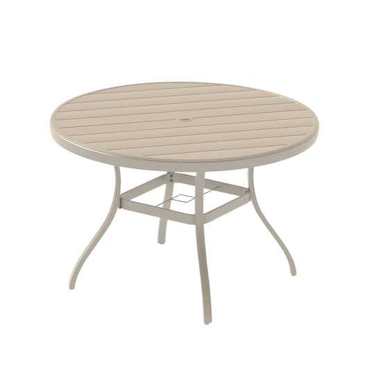 Outdoor Round Patio Dining Table for 6-7, All Weather Metal Dining Table with Umbrella Hole for Deck Lawn Garden Backyard, Sandstone Color image 1
