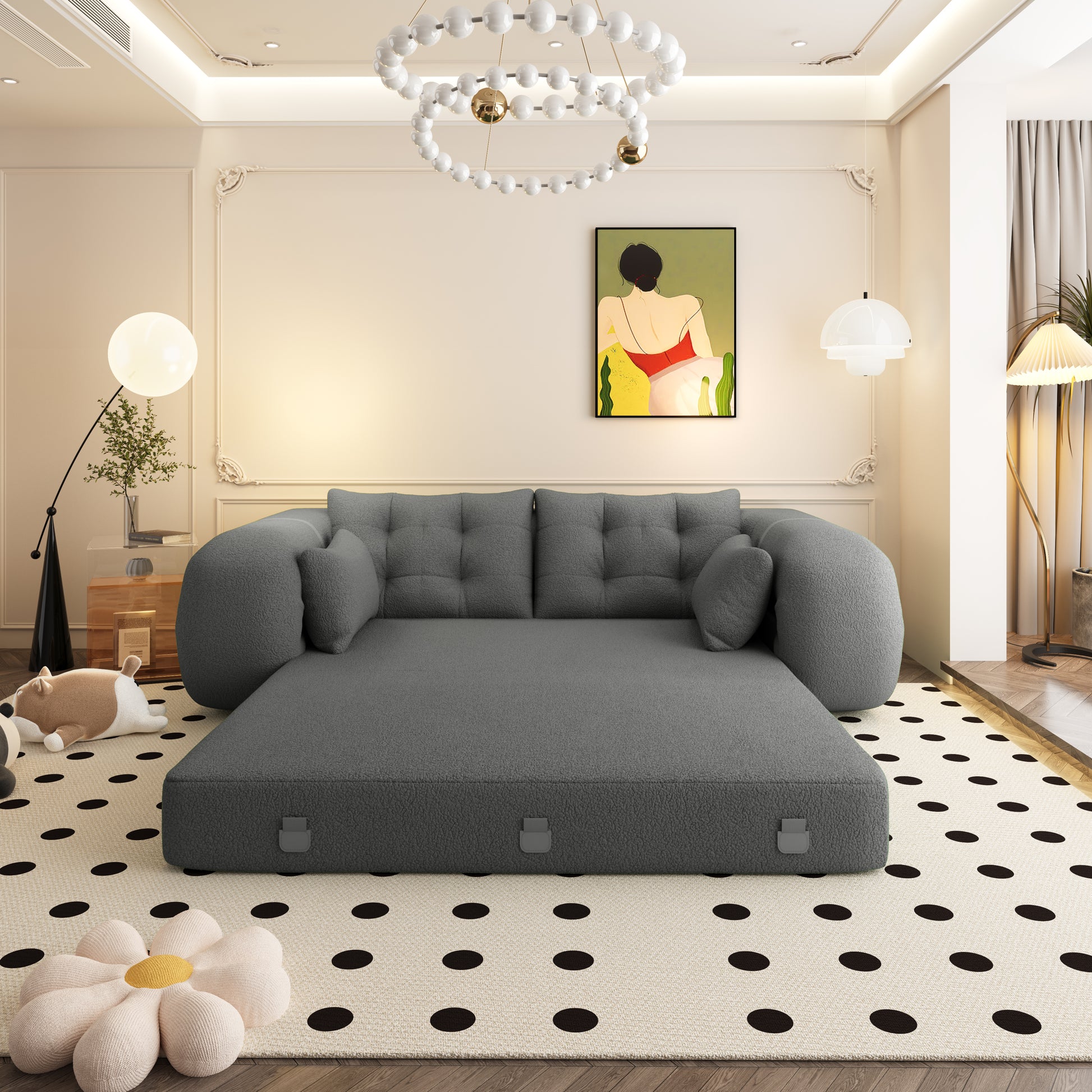 Human Dog Bed, Lazy Sofa Couch, 78.7" Multi-Functional Foldable Sofa Bed, 3-in-1 Sherpa Fleece Fabric Foam-Filled Sleeper Sofa Bed for Living Room,Guest Bed,Playroom,GREY image 7