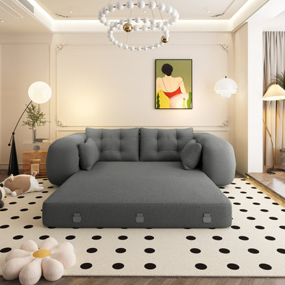 Human Dog Bed, Lazy Sofa Couch, 78.7" Multi-Functional Foldable Sofa Bed, 3-in-1 Sherpa Fleece Fabric Foam-Filled Sleeper Sofa Bed for Living Room,Guest Bed,Playroom,GREY image 7