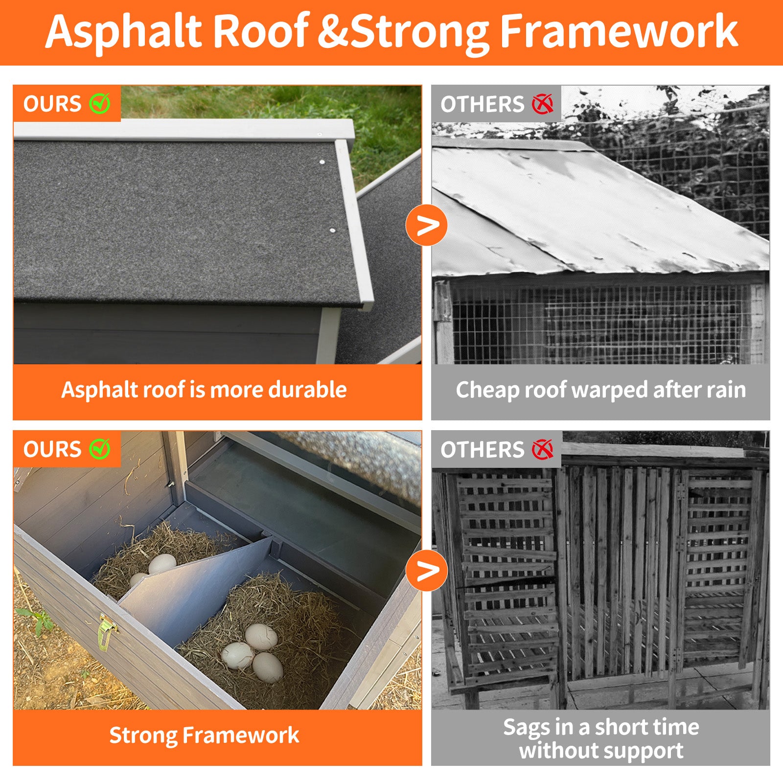 Gray Wooden Chicken Coop, Large Outdoor Hen House with Run and Nesting Box Poultry Cage, Rabbit Hutch, Waterproof Anti-UV Panel for Backyard image 3