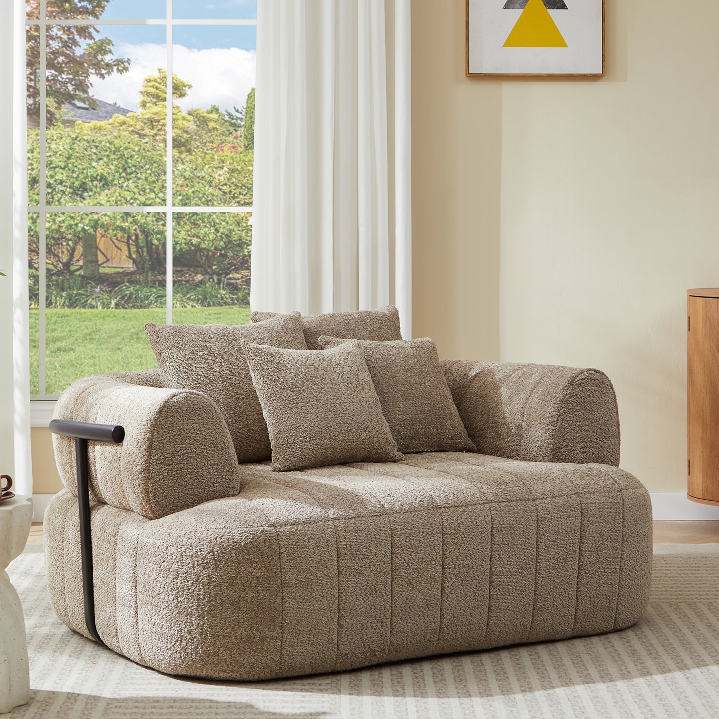 64" Oversized Boneless Chair Chaise Lounge Indoor with Metal Support, Upholstered Boucle Deep Seat Single Cloud Sofa Chair, Cozy Comfy Sofa Bed for Living Room & Bedroom image 1