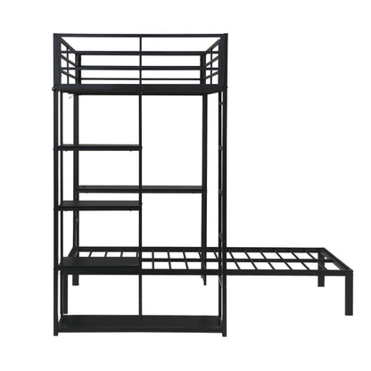 Metal Loft Bed Frame with LED Light Strip, Side Storage Shelves & Built-in Desk, TWIN/TWIN Size Metal Bunk Bed, Dorm, Apartment, Guest Room image 9