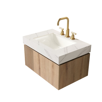 30" MURI Carrara White Sintered Stone Countertop and Undermount Ceramic Basin with Three Standard Pre-drilled Faucet Holes, NO Cabinet, NO Faucet and Sink Cover image 7