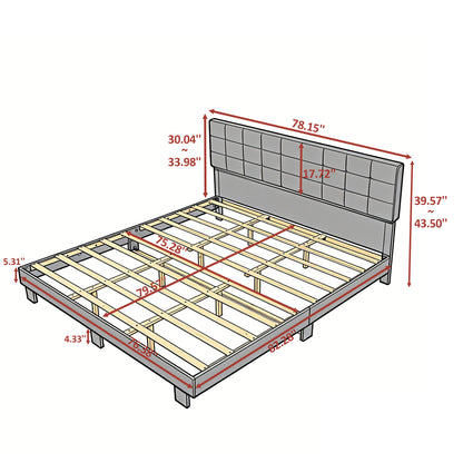 King Size Platform Bed Frame, Upholstered Tufted Headboard with Solid Wood Slats Support, Adjustable Height: 39.57～43.5 Inches, Dark Gray image 6