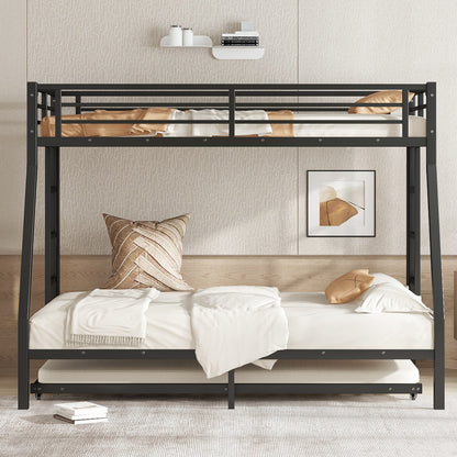 Twin over Full Metal Bunk Bed with Twin Size Trundle, Black image 2