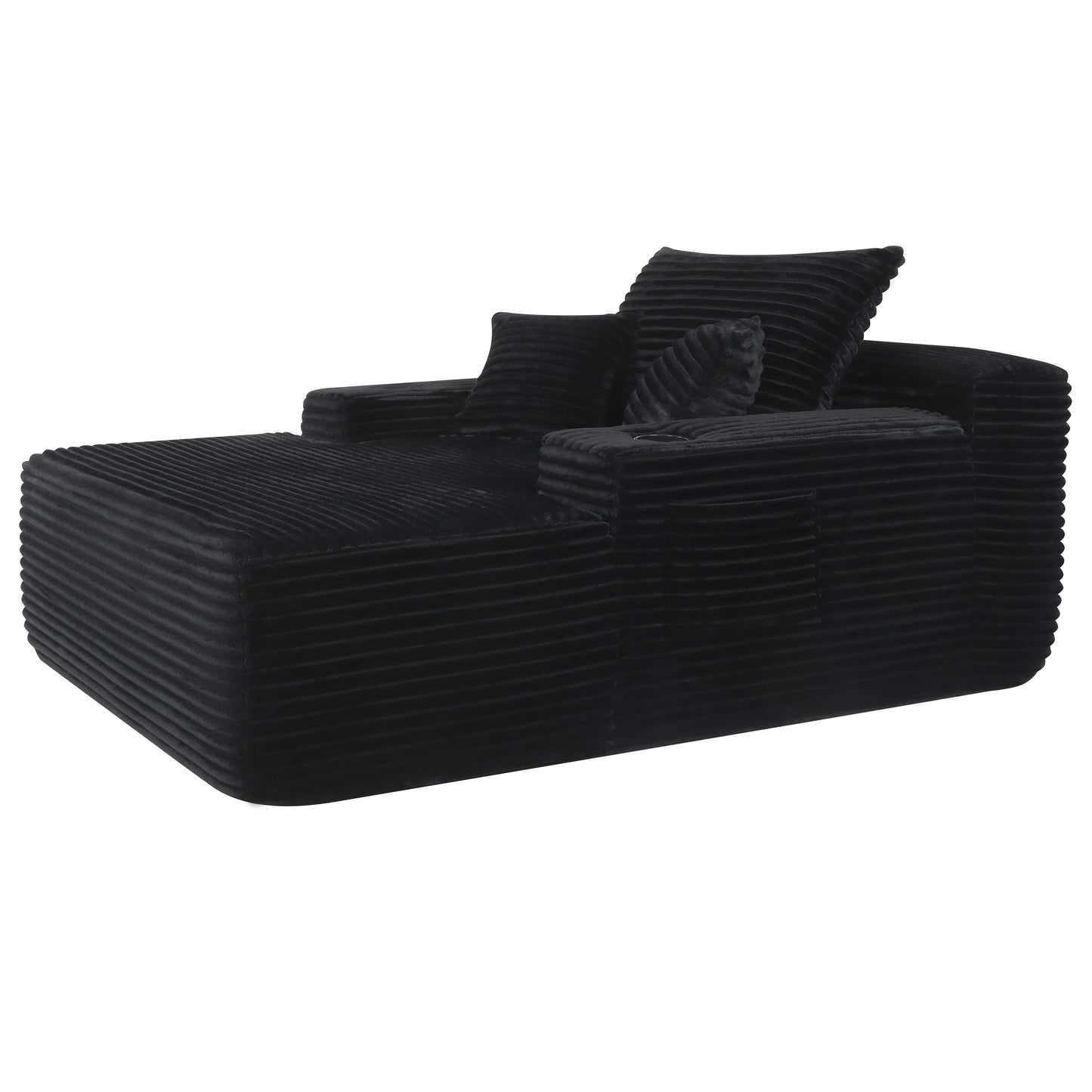 Convertible Chaise Lounge Chair Plush with Wide Armrest & Throw Pillows, Cozy Boneless Sleeper Sofa Bed Armchair, with cup holder,for Living Room, Bedroom, No Assembly Required,Black image 5