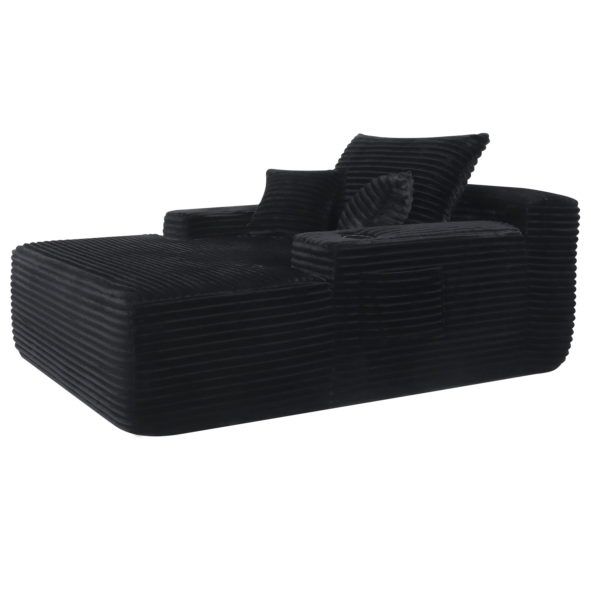 Convertible Chaise Lounge Chair Plush with Wide Armrest & Throw Pillows, Cozy Boneless Sleeper Sofa Bed Armchair, with cup holder,for Living Room, Bedroom, No Assembly Required,Black image 5