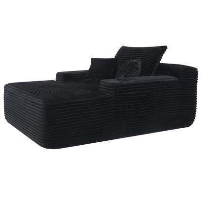 Convertible Chaise Lounge Chair Plush with Wide Armrest & Throw Pillows, Cozy Boneless Sleeper Sofa Bed Armchair, with cup holder,for Living Room, Bedroom, No Assembly Required,Black image 5