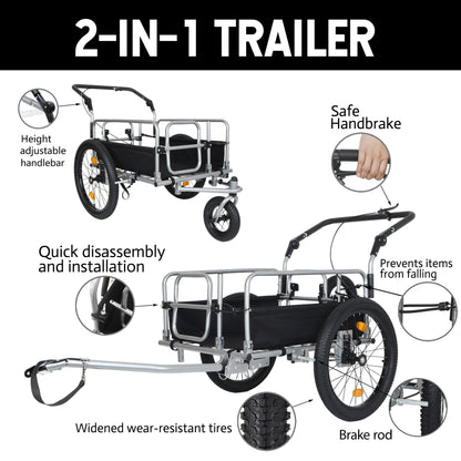 3-in-1 Heavy-Duty Bike Cargo Trailer -Bike Compatible Steel Frame, 110lb Capacity, Convertible Stroller & Pull Cart w/Suspension, 20 *2-3/8" FAT tire image 3