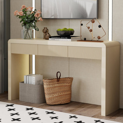 TREXM Rustic Console Table with 3 Fluted Drawers - Solid Wood Veneer Entryway Table Featuring Natural Wood Grain for Living Room, Hallway (Apricot) image 1