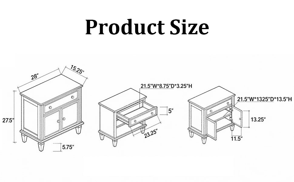 Wood bedside table with double-door storage - open cabinet