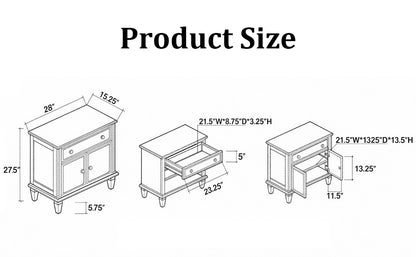 Wood bedside table with double-door storage - open cabinet