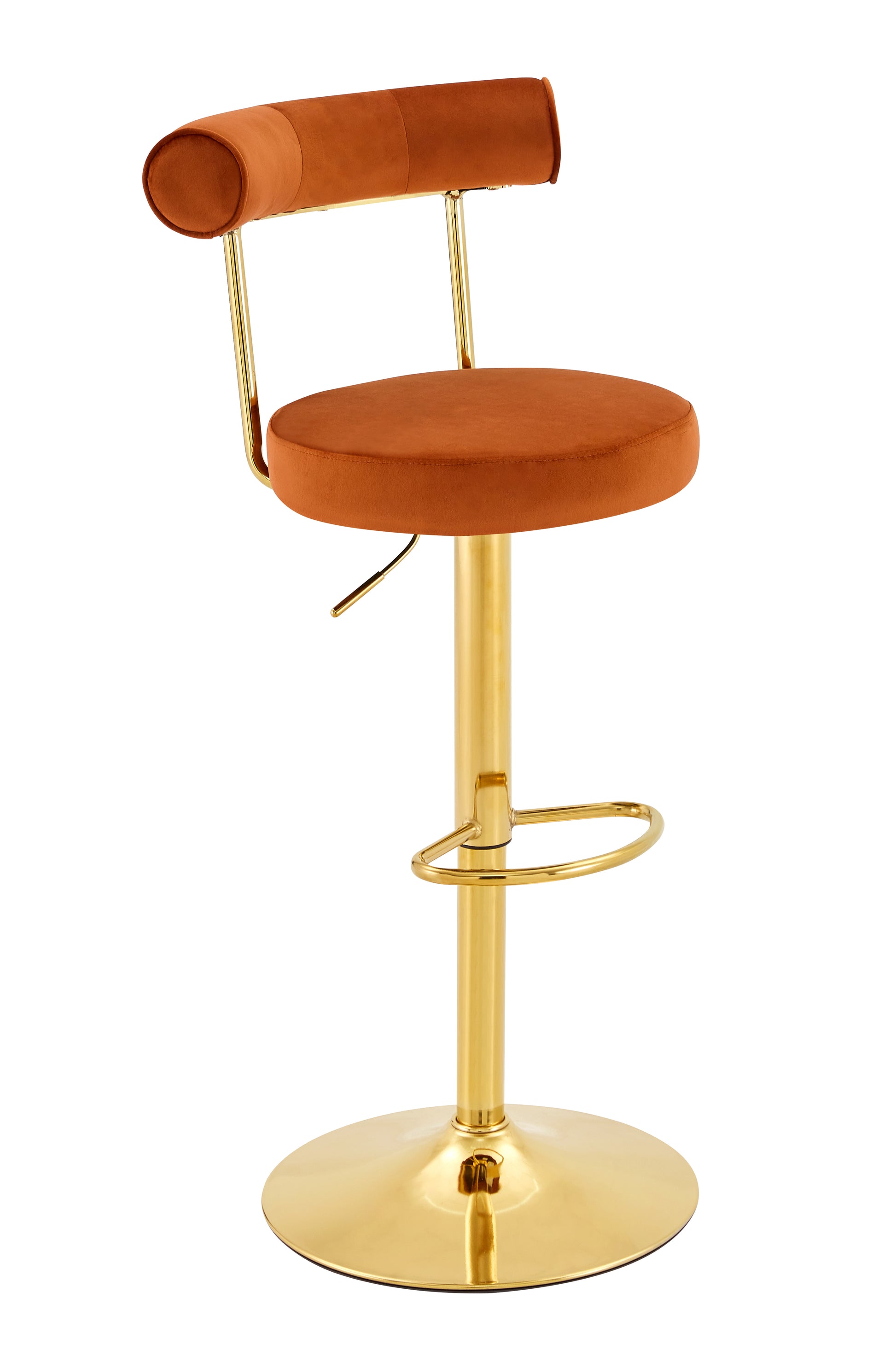 Soft Velvet Upholstered Swivel Adjustable Bar Chair with electroplated gold legs - Dining Room Living Room Bar Cafe Reception Desk Bar Stool(Rusty Orange, Set of 2) image 7