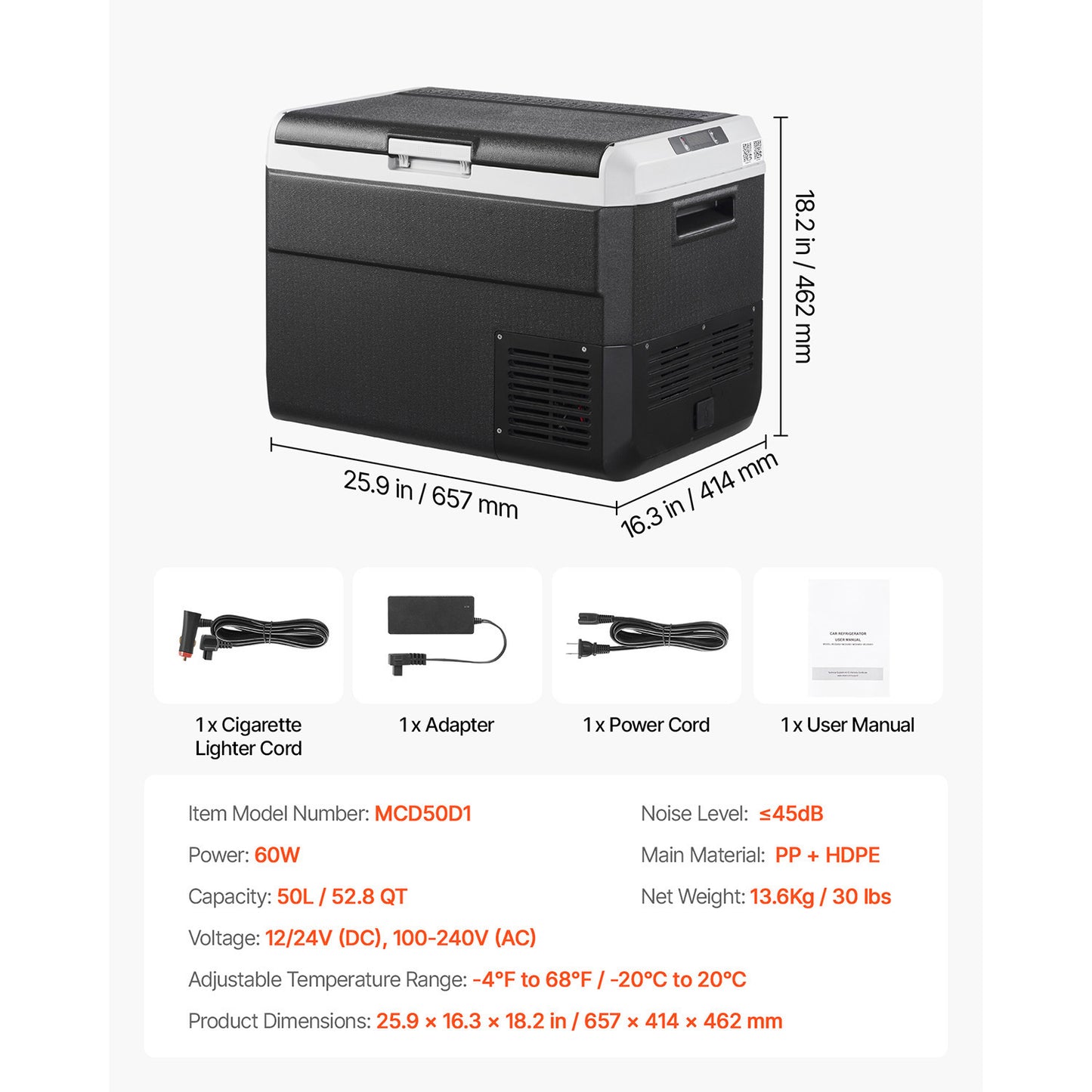 12 Volt Car Refrigerator, 52.8QT/50L Car Fridge, Portable Electric Cooler with -4℉~68℉ Adjustable Temperature, 12/24V DC and 100- 240V AC Compressor Freezer for Outdoor, Camping, Travel, RV image 10