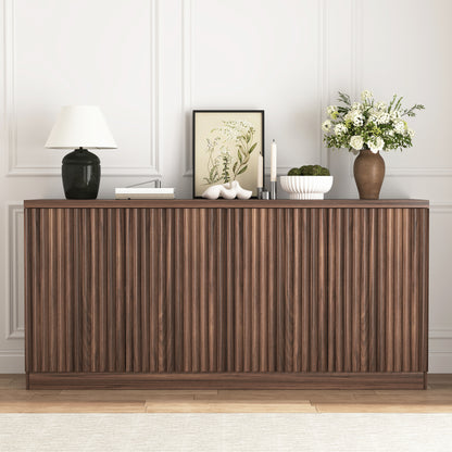 Buffet Cabinet with Storage, 62.60" Sideboard Cabinet with 4 Doors & Shelves, Wooden Kitchen Coffee Bar Credenza Storage for Living Room, Hallway Walnut image 10