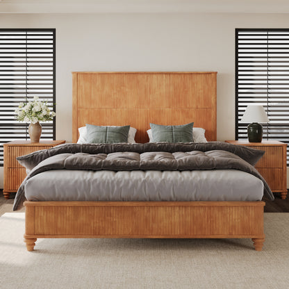 Solid Wood Bed Frame,Queen Platform Bed Frame with Headboard,Tall Headboard Natural Wood Bed,No Box Spring Needed,Natural image 1