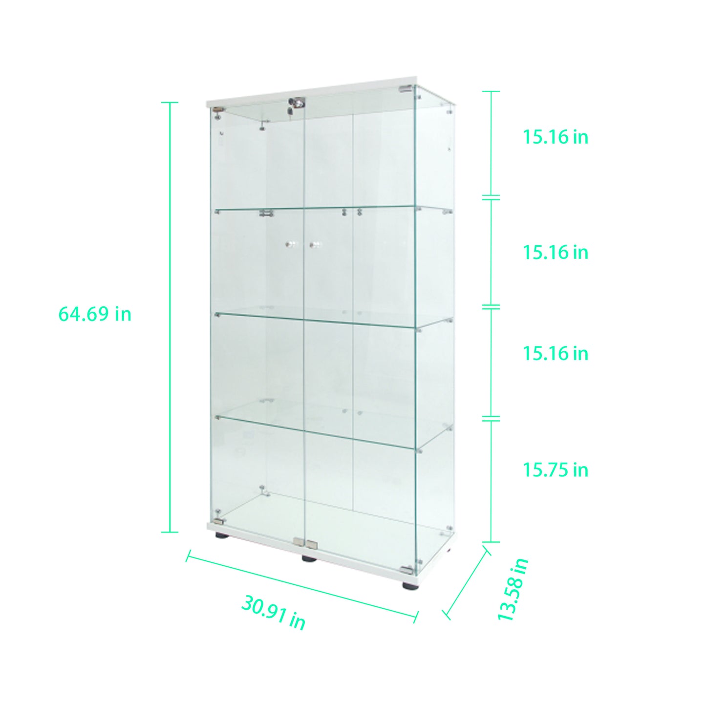 Tempered glass display cabinet white assembly parts