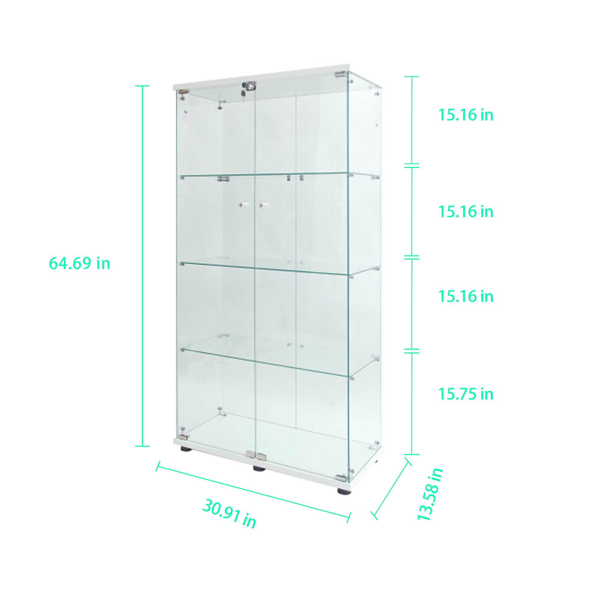 Tempered glass display cabinet white assembly parts