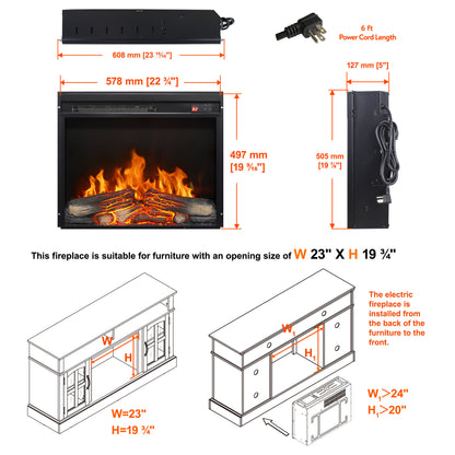 23 inch electric fireplace insert, ultra thin heater with log set & realistic flame, remote control with timer, overheating protection image 11