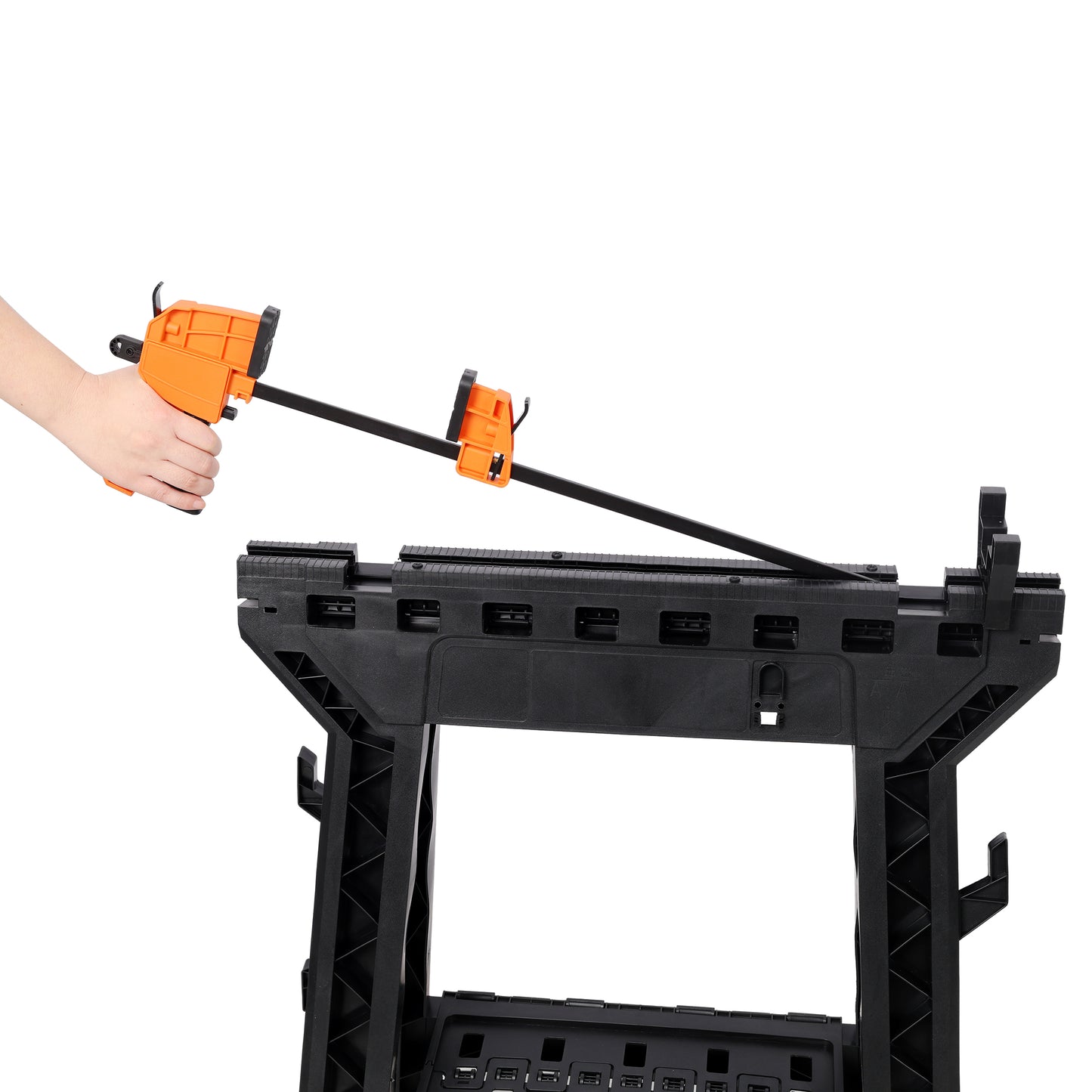 Folding Clamping Sawhorse Set of 2, Heavy Duty Clamping Sawhorse 2200 LBS Load Capacity,Plastic Sawhorse for Garage, Workshop, Fully Assembled image 8
