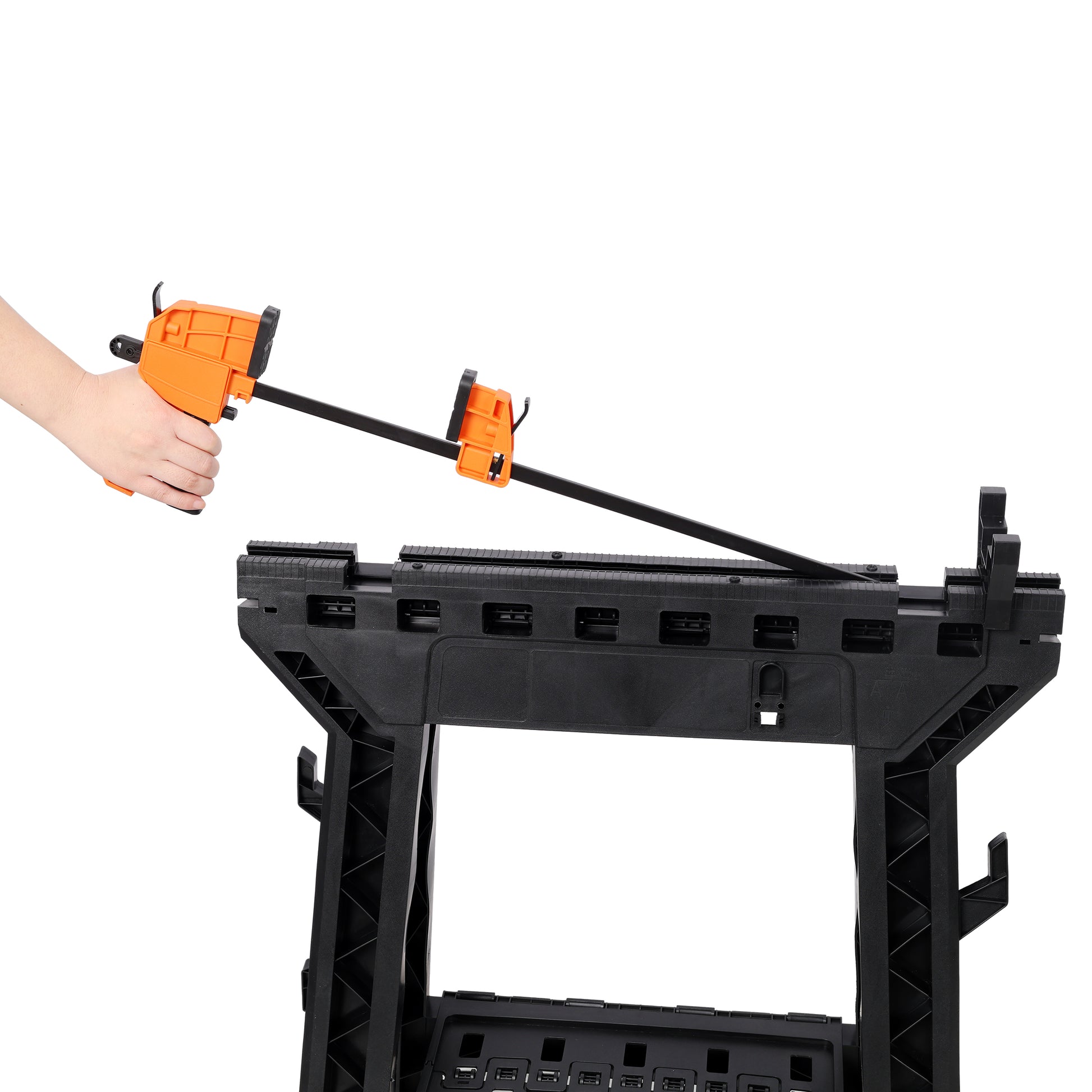 Folding Clamping Sawhorse Set of 2, Heavy Duty Clamping Sawhorse 2200 LBS Load Capacity,Plastic Sawhorse for Garage, Workshop, Fully Assembled image 8