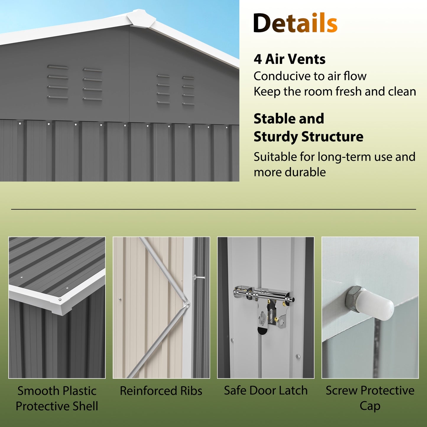 10'x8' Oversized Steel Storage Shed with Window, Lockable Doors & Sloped Roof, Heavy Duty Outdoor Tool Shed for Garden, Patio, Backyard, Lawn - Dark Gray image 3