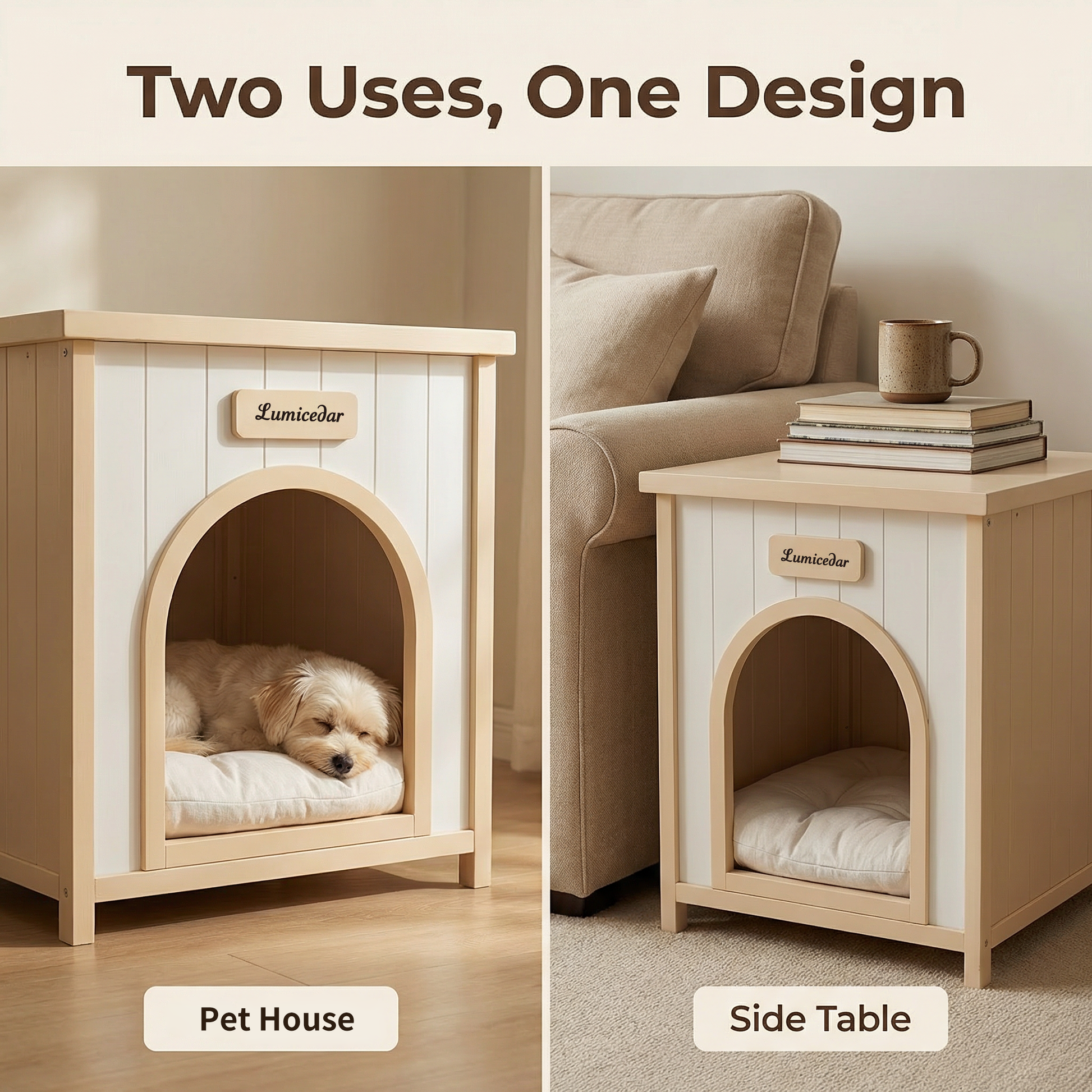 Modern Indoor Wooden Dog House with Removable Cushion – Solid Cedar Pet House for Small Dogs & Cats, Furniture-Grade Scandinavian Design image 2