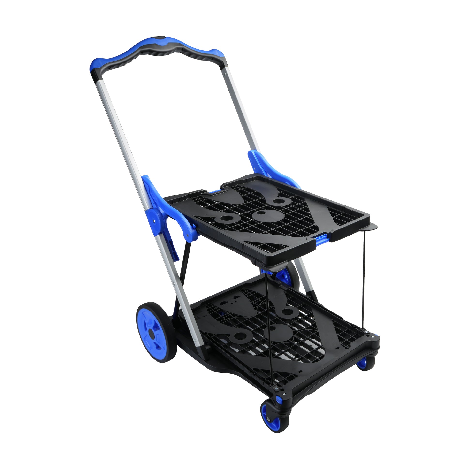 2-Tier Folding Cart Multi Use Functional Collapsible carts Shopping Trolley with Wheels Shopping Cart with Storage Crate Utility Cart for Groceries Warehouse Supermarket image 11