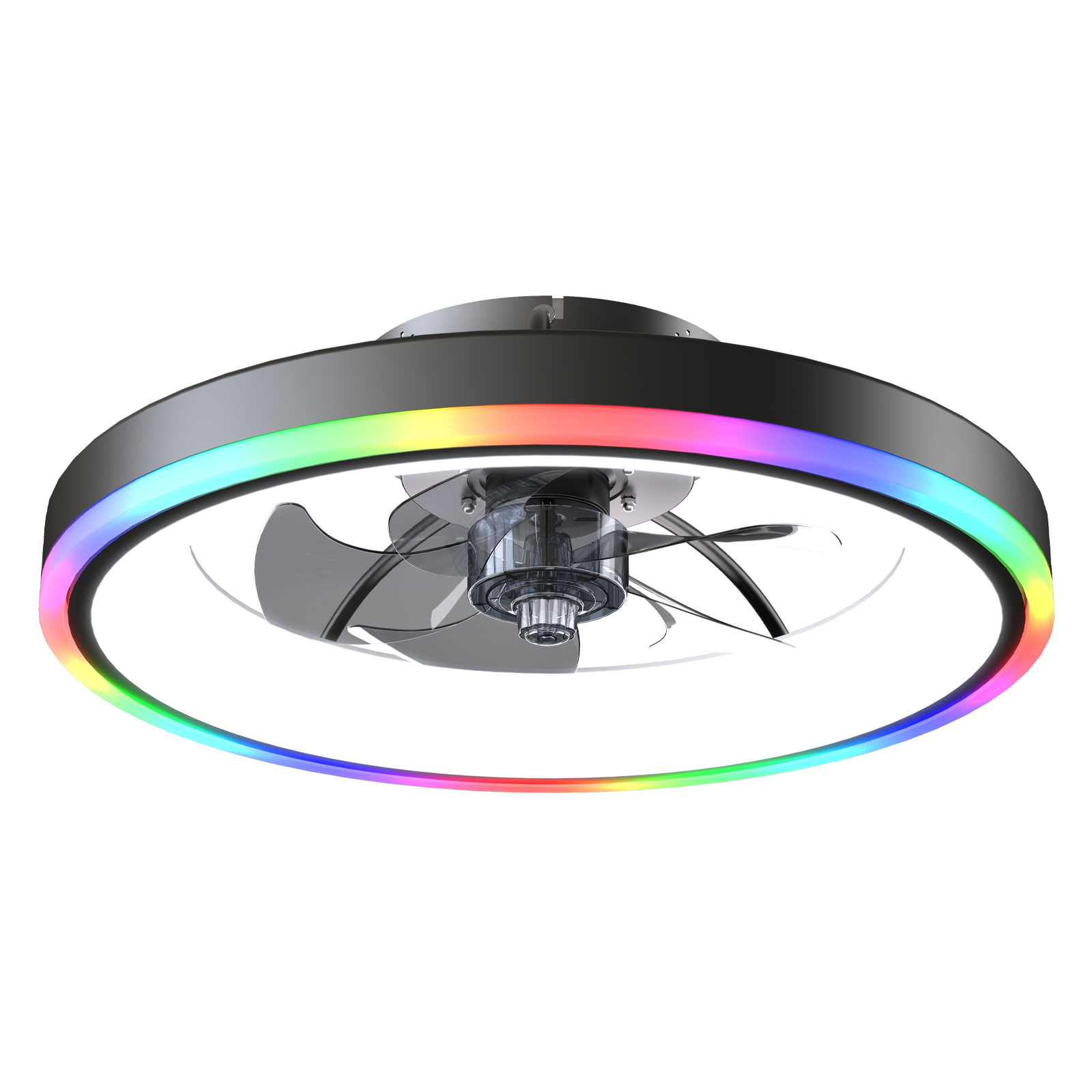 19.7" Modern RGB Ceiling Fan with Lights, Flush Mount Low Profile Fan with Remote & APP, 6-Speed Reversible Silent DC Motor, Dimmable 3000-6500K LED for Bedroom, Black image 10