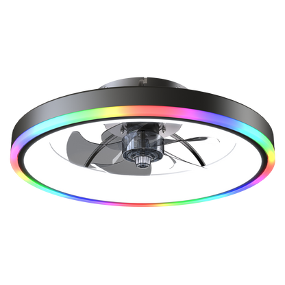 19.7" Modern RGB Ceiling Fan with Lights, Flush Mount Low Profile Fan with Remote & APP, 6-Speed Reversible Silent DC Motor, Dimmable 3000-6500K LED for Bedroom, Black image 10