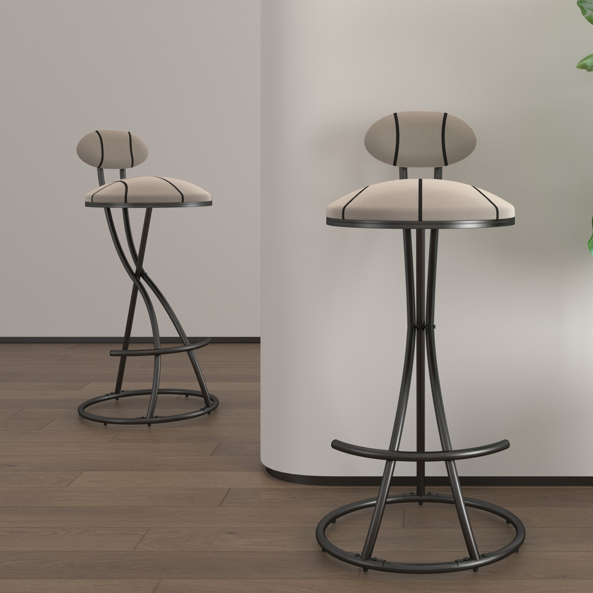 Upholstered Bar Stools Set of 2 Striped Counter Height Barstools Modern Velvet Dining Chairs for Kitchen Island, Living Room (Black & Stripe) image 3