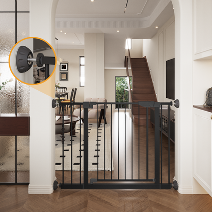29.5-45.3" Wide Baby Gate with wall protector for Stairs, Dog Gate Indoor for Doorways, No Drilling Pressure Mounted Pet Gates for Kids, Easy Walk Through Safety Gate, Black image 7