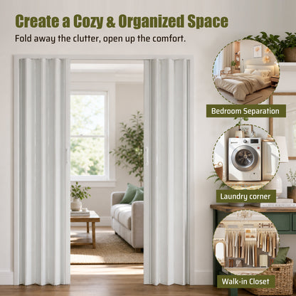 59"x77" PVC Accordion Folding Door, Double-Opening Heavy Duty Room Divider with Quiet Rollers & Dual Handles, Waterproof & Warp-Resistant – For Closet, Bedroom, Laundry image 7