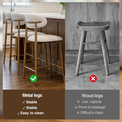 Counter Height Bar Stools Set of 2, Upholstered Counter Stools Modern Barstools with Metal Legs for Kitchen Island Dining Room, Beige image 11