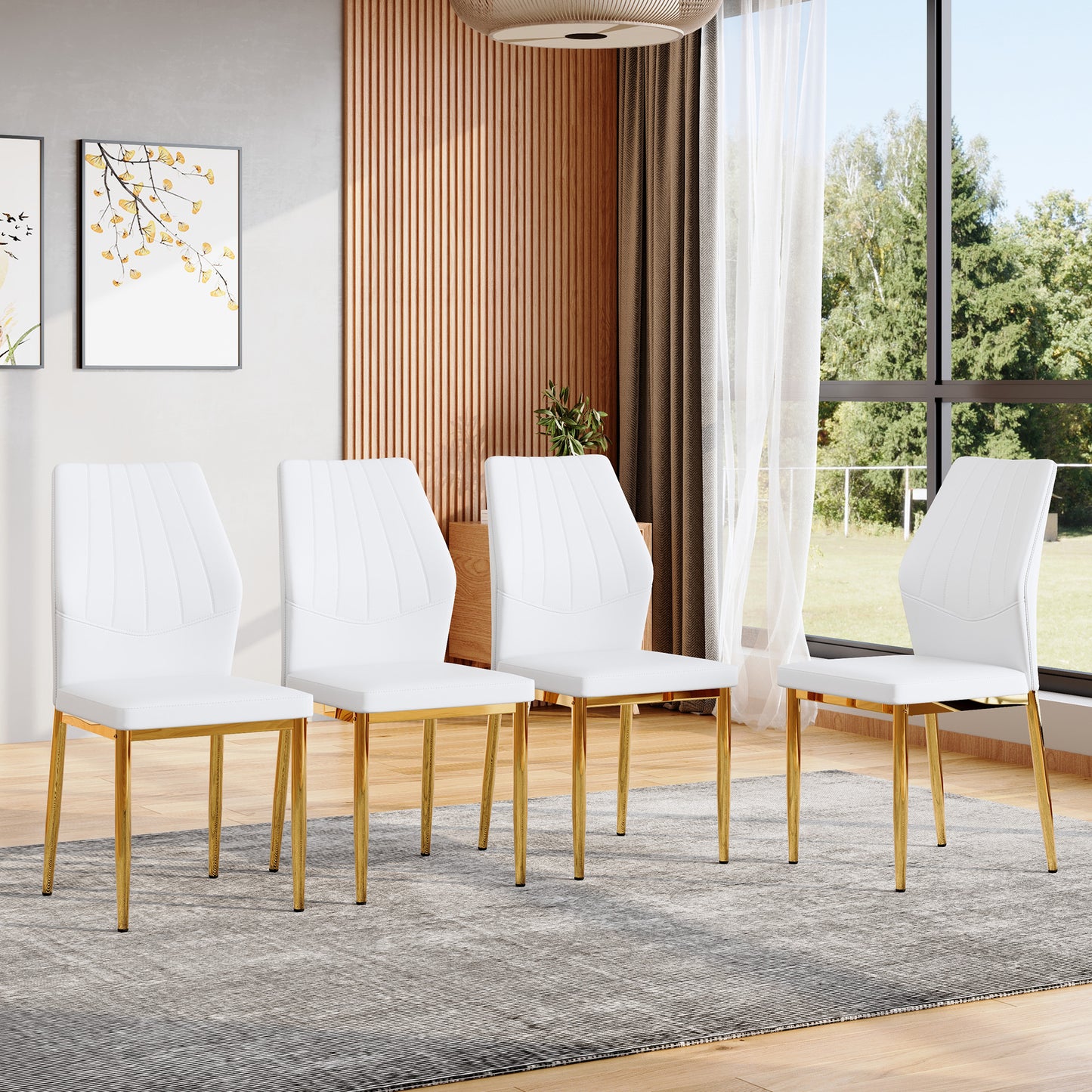 Set of 4 Gold - and - White Dining Chairs, 37 inches High: Ergonomic PU Backrest, Combines Comfort and Style.Perfectly blends comfort and elegance, Injecting more comfort and style into dining time. image 1
