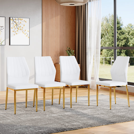 Set of 4 Gold - and - White Dining Chairs, 37 inches High: Ergonomic PU Backrest, Combines Comfort and Style.Perfectly blends comfort and elegance, Injecting more comfort and style into dining time. image 1
