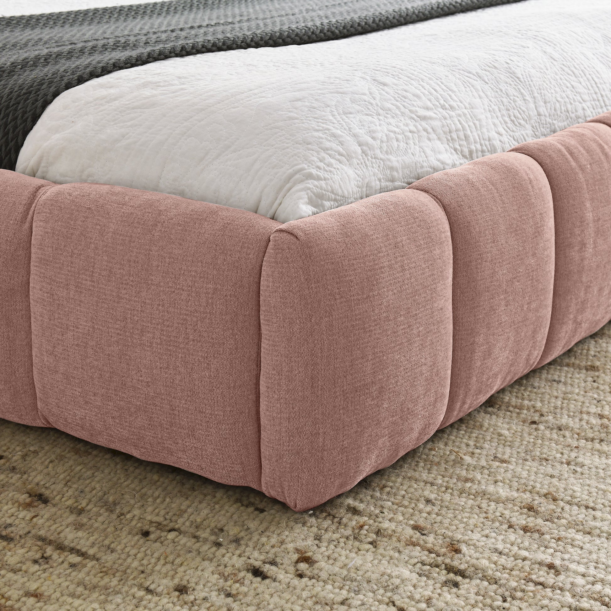 Queen Size Upholstered Bed Frame with Thick Fabric, Chenille Fabric Grounded Queen Size Platform Bed with Headboard and Solid Frame. No Box Spring Needed, PINK(68''*86.5''*23.5'') image 5