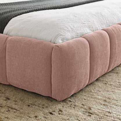 Queen Size Upholstered Bed Frame with Thick Fabric, Chenille Fabric Grounded Queen Size Platform Bed with Headboard and Solid Frame. No Box Spring Needed, PINK(68''*86.5''*23.5'') image 5