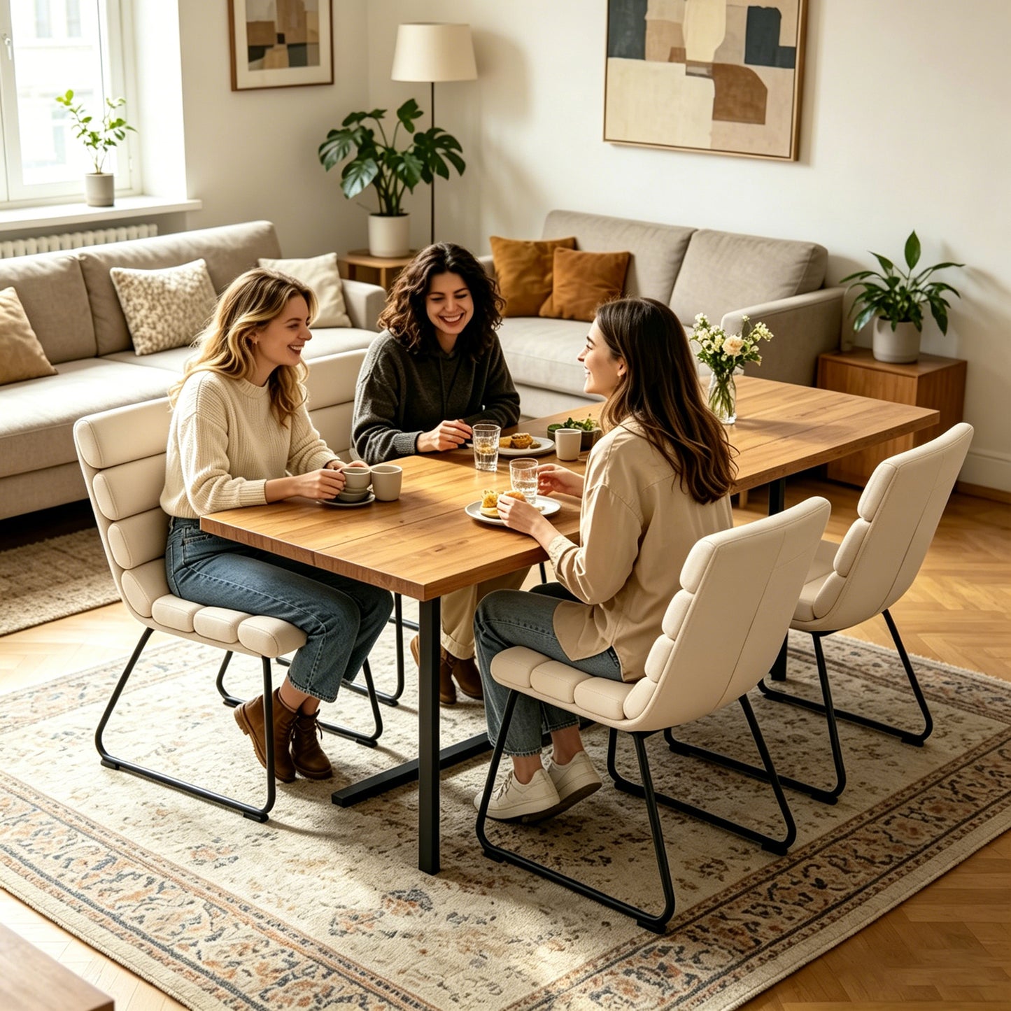 Modern 2-piece dining chair set, soft cushion dining chairs, comfortable backrest chairs, kitchen/living room/home office chairs, beige image 2