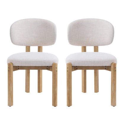 Beige Upholstered Scandinavian Natural Finished Frame Dining Chairs (Set of 2) image 2