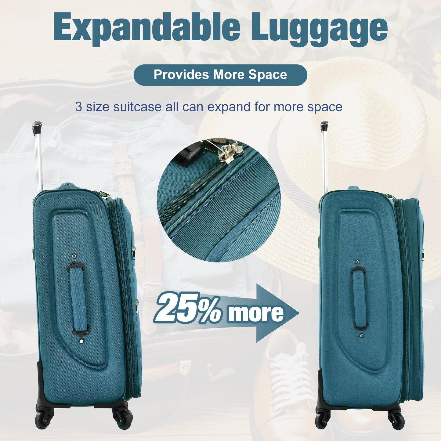 Softside Luggage Expandable 3 Piece Set Suitcase with Duffel Bag Upright Spinner Softshell Lightweight Luggage Travel Set-22/26/30 IN image 6