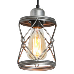 Industrial Pendant Lighting for Kitchen Island, Rustic Mini Cage Pendant Light, Farmhouse Pendant Lamp with Silver Grey Adjustable for Dining Room, Hallway, Entryway, Bedroom